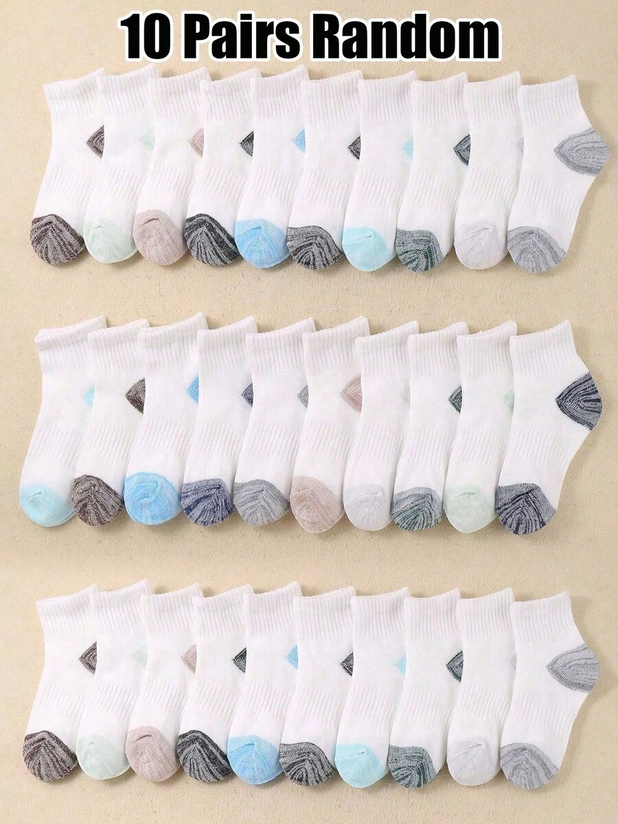 10 đôi tất cổ cao ngẫu nhiên, tất mềm thoáng khí, tất thoải mái cho thanh thiếu niên, thanh niên, mặc vào mùa xuân, mùa hè, phù hợp cho cuộc sống hàng ngày - Nhiều màu - Xem 1