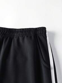 Men's Black Side Stripe Track Pants, Drawstring Waist, Soft Fabric, Relaxed Fit, Retro Sporty Look For Daily Wear, Outings & Casual Athletic Use - Black - View 4