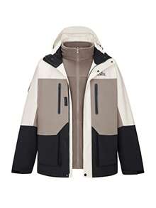 CAMEL CROWN Chaqueta impermeable, a prueba de viento y cálida con capucha, chaqueta con carga exterior - Gris avena/Marrón oliva/Negro fantasma - Ver 7
