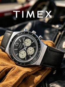 Timex Men's Quartz Racing Chronograph Watch Leather Strap Tachymeter Bezel Multi Subdial Date Display Vintage Daily Casual Accessory Gift for Father Friend - 黑色 - 查看 6