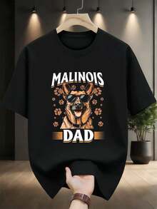 Herren-T-Shirt "Malinois Dad Dog Lover", 100 % Baumwolle, lockere Passform, Hip-Hop-Streetstyle, Kunstdruck. - Schwarz - Übersicht 2