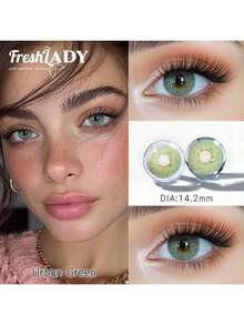 FRESH LADY Freshlady 1 paire de lentilles de contact colorées, 14,0-14,20 mm, utilisation annuelle ou 6 mois, lentilles de maquillage créatives pour les yeux, couleur vive de printemps, maquillage beauté des yeux vert/gris, pour le travail, l'école, le port quotidien, les fêtes, cadeau pour les amis - 0 - Voir 17