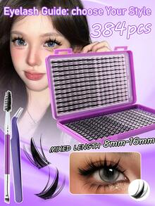 384Pcs Manga Spiky Wet Look Cluster Lash Kit 10-20mm, Soft Fluffy Lightweight 3D Faux Mink Individual DIY Eyelash Extensions With Tweezers & Lash Brush For Home Self Makeup - D - View 5