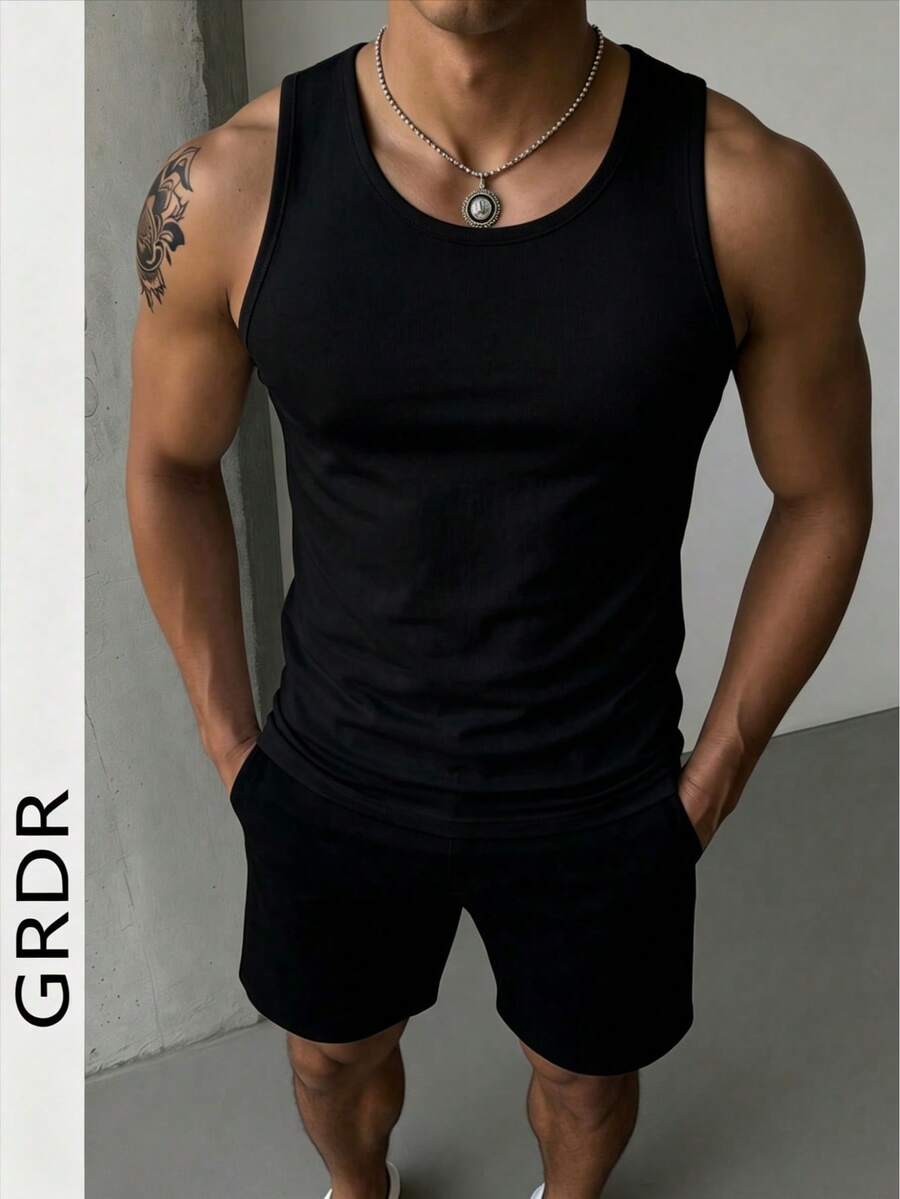 GRDR 男士夏季无袖纯色窄肩背心，运动休闲两相宜