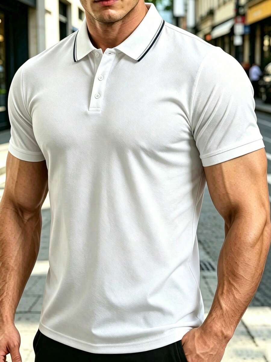 1件裝男士夏季柔軟舒適透氣防皺防起球商務休閒POLO衫