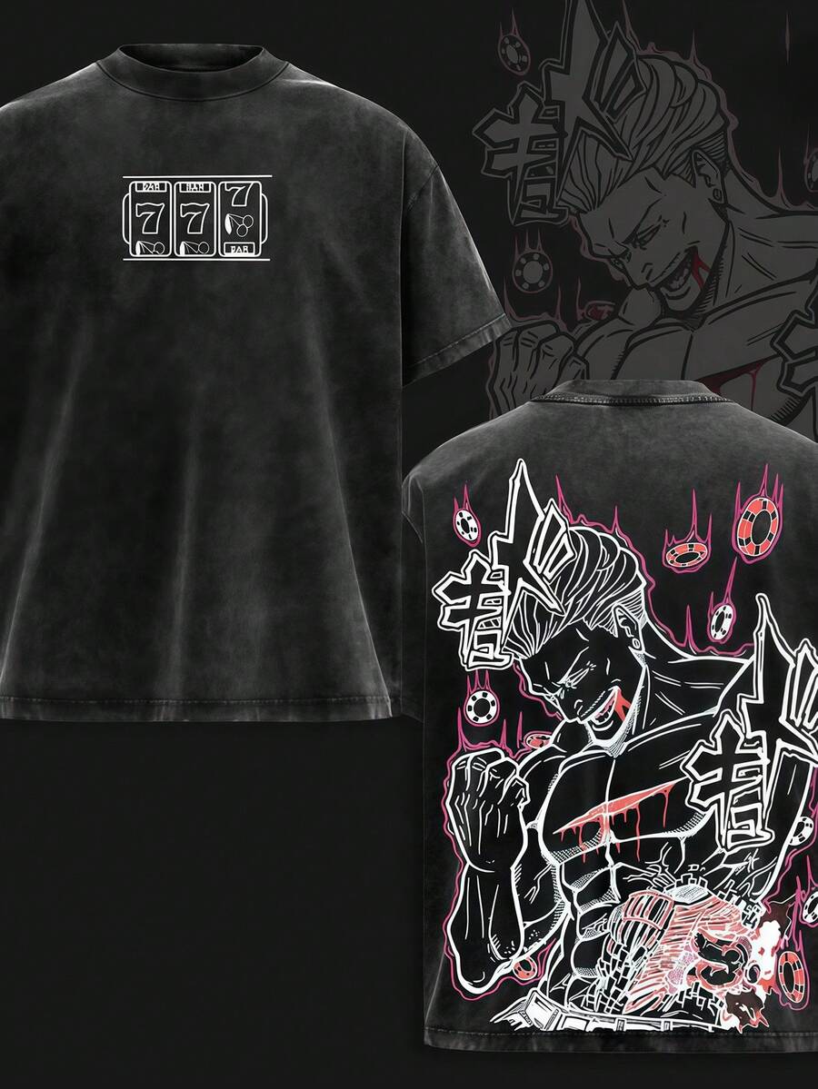 Camiseta Vintage 100% Lavada para Adolescentes - Tela Premium de 210G, Estilo Graffiti, Suave y Transpirable, Lavable a Máquina, Perfecta para la Escuela, Fiestas y Actividades al Aire Libre - Negro - Ver 1