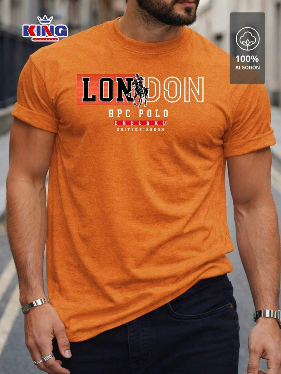 Original HPC POLO T-Shirt With Round Neck And Short Sleeves – Themed Graphic Design "HPC: London England Heritage" – 100% Cotton - 橘色 - 查看 1