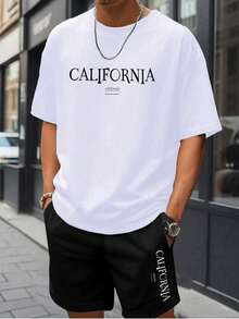 Men's Short-Sleeved T-Shirt, Made Of Printed Cotton, Lightweight And Comfortable For Everyday Casual Wear. This Is Not A Set; The Pants Shown Are For Illustrative Purposes Only. - 白色 - 查看 7