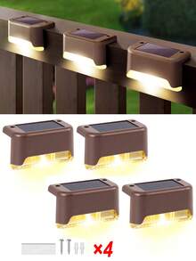 4pcs Solar Deck Lights, IP44 Waterproof Outdoor LED Step Lights, Wireless Fence Stair Lights, Dusk To Dawn Automatic On/Off, Solar Wall Mounted Landscape Lighting, Suitable For Railings, Patio, Poolside, Garden, Backyard, Pathway Holiday Decoration - Multicolor - View 12