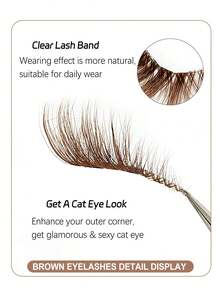 Asiteo 6 Pairs Brown Half Eye Wispy Lashes, Eye Tail Elongation Cat Eye Eyelashes With Clear Band,Beginner-Friendly,Natural & Fluffy Corner Eyelashes, Natural Look Fake Lashes,For Used Daily Makeup, Everyday Luxury - Brown - View 3
