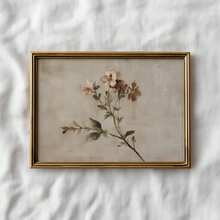 Vintage Soft Wildflower Branch Wall Art Print, Antique Neutral Beige Floral Oil Painting Canvas Poster, Distressed Texture Rustic Style Artwork, Warm Earth Tone Decor, Suitable For Living Room Bedroom Farmhouse, Country Antique Home Decor - 111 - View 1