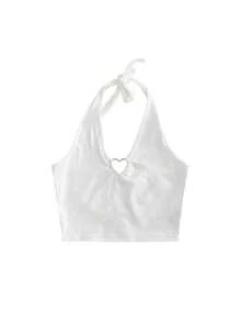 Camisola con cuello en V y corazón ahuecada para mujer, camisetas sin mangas con cuello Halter, camisola recortada ajustada con cordones a la moda de verano - Gris - Ver 6