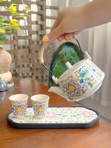 1 Pot (240ml) 2 Cups (40ml) Single Person Enamel Ceramic Tea Set, Heat Resistant Teapot, Minimalist Kung Fu Tea Set - Multicolor - View 1