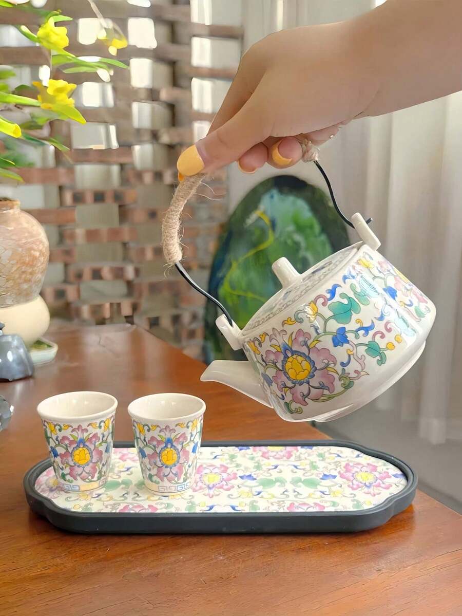 1 Pot (240ml) 2 Cups (40ml) Single Person Enamel Ceramic Tea Set, Heat Resistant Teapot, Minimalist Kung Fu Tea Set - Multicolor - View 1