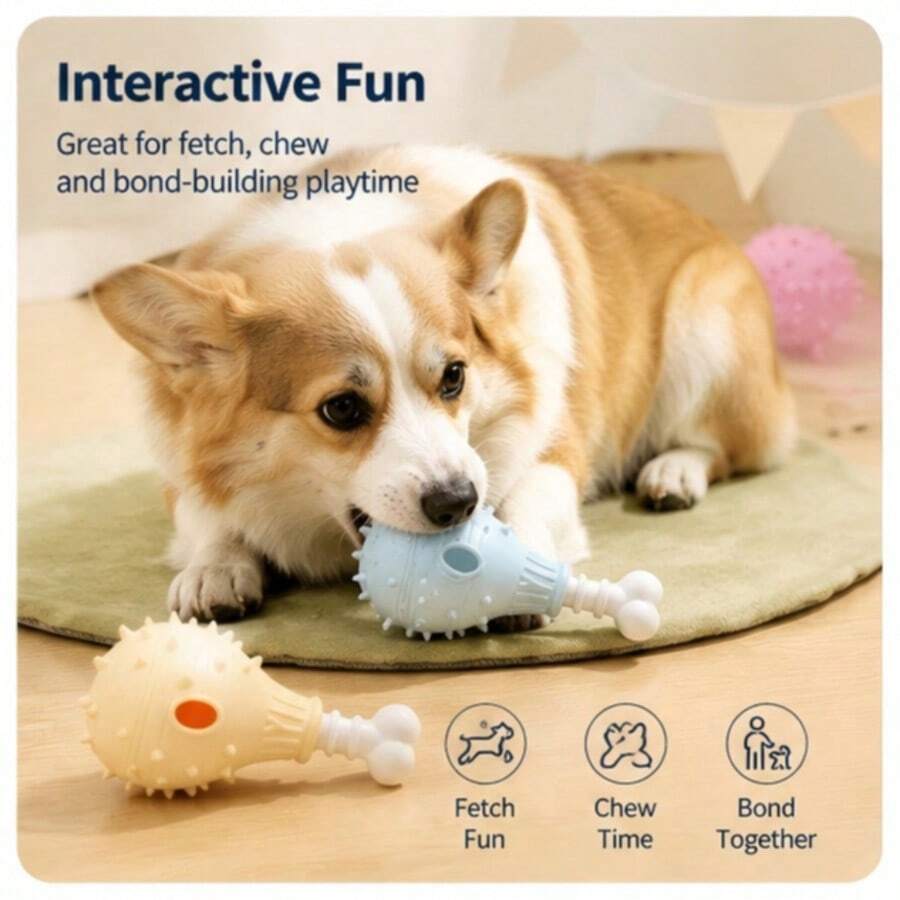 2 Colors Chicken Leg TPR Dog Treat Dispensing Chew Toy Spiky Textured Teeth Cleaning Bite Resistant Washable Relieve Anxiety Boredom Mental Stimulation Interactive Molar Play Toy For Small Medium Dogs Indoor Outdoor Pet Supply
