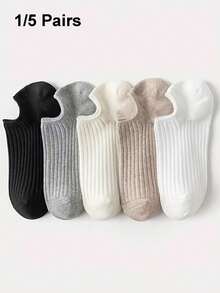 1/5 Pairs Women's Ankle Socks, White Color, Affordable, Y2K Style, Cute, Sports, Interesting, Gift (NO White Card) - Multicolor - View 1
