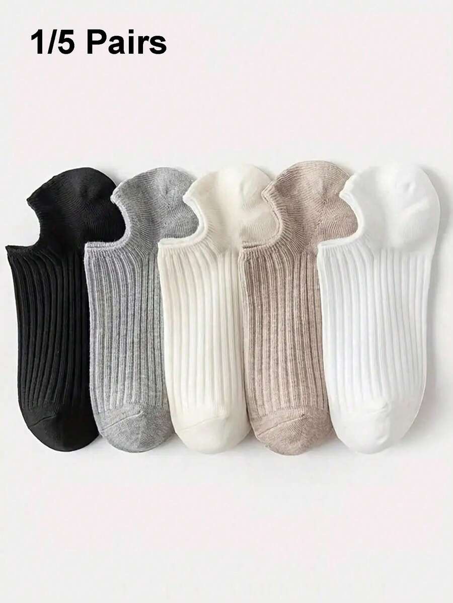 1/5 Pairs Women's Ankle Socks, White Color, Affordable, Y2K Style, Cute, Sports, Interesting, Gift (NO White Card) - Multicolor - View 1