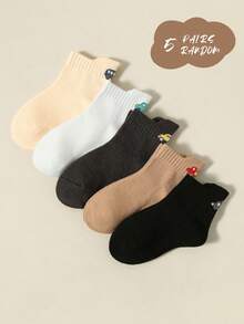 5 Pairs Spring/Summer Colorful Ankle Socks, Cartoon Car Embroidery Decor, Breathable Soft Comfortable Fashion Versatile Invisible Socks, Suitable For Daily Life/Holiday Gifts/Back To School, Random Color & Style - Multicolor - View 9