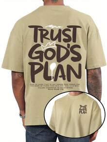 Camiseta de hombre a la moda, de corte holgado y cuello redondo, estampada con las palabras Confía en el Plan de Dios,% poliéster, ligera y transpirable, camiseta casual de verano, un - Negro - Ver 9