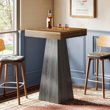 LITTLE TREE Bar Table, 39.96" High Pub Table For Small Space, Home Bar Small Square High Top Unit For Dining, Coffee, Cocktail, Living Room, Kitchen, Vintage Brown & Gray (Only Table) - Màu nâu và xám cổ điển - Xem 12