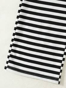 Young Girls School Uniform Autumn 2-Piece Set, New Autumn Fashion Versatile Sweatshirt Knit Striped Casual Cute Embroidered Turn-Down Collar Long Sleeve Pants Set Suitable For Outdoor Wear - Black and White - View 9