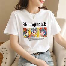 Loose Fit T-Shirt With Anime Cartoon Print - Peking Opera Girl - View 1
