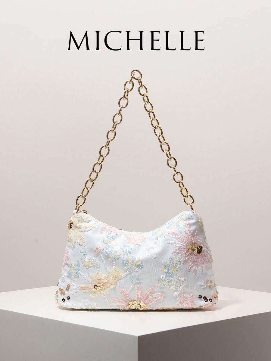 (隨機圖案) 女款單肩包、亮片包、花卉圖案、刺繡包、金屬鏈條、女款手提包、晚宴派對、派對穿搭、舞會包、舞會配件、婚禮用品、優雅女款錢包、女款禮物 - 彩色 - 查看 1