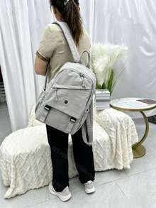 Women's Oxford Backpack - Large Capacity - 39 Cm High - With Multiple Compartments For School, Travel And Work - Glacier Grey - View 3