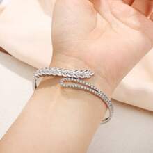 1 Set Pulsera y Anillo Abierto con Diseño de Hoja Incrustado en Cobre con Circonita Cúbica y Pedrería Completa - Colocar - Ver 6