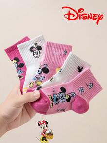 Disney 10/5/1雙正版迪士尼襪子，趣味個性化卡通可愛多色提花迪士尼系列條紋字母蝴蝶結圖案兒童襪，中筒襪，運動襪，四季皆宜，歐美尺寸，舒適透氣耐穿，色彩豐富，適合日常穿著，優質面料，不悶腳 - 彩色 - 查看 7