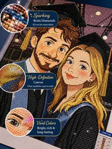 Custom 5D Diamond Painting Portrait, Personalized Photo To Diamond Embroidery Art, Graduation Gift For Couple Family Pet, DIY Resin Diamond Painting Kit, Custom Wall Decor, Sparkling Handmade Keepsake, Graduation Season Room Decor, Memorial Gift - Multicolor - View 7