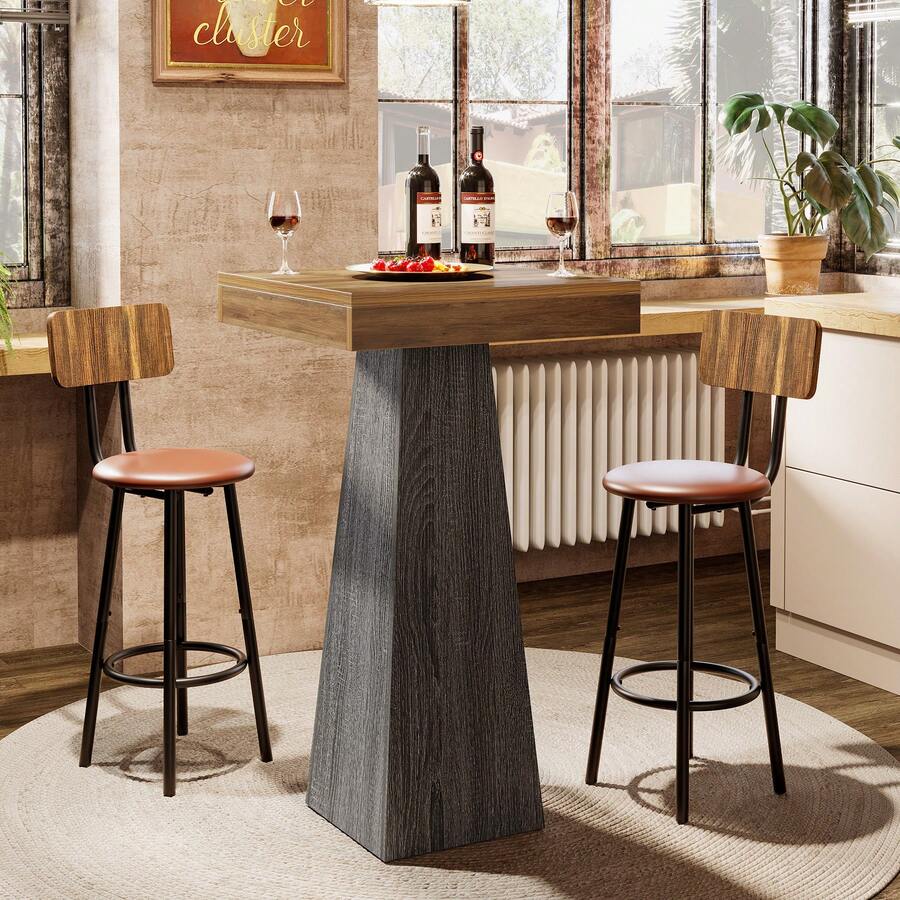 LITTLE TREE Bar Table, 39.96" High Pub Table For Small Space, Home Bar Small Square High Top Unit For Dining, Coffee, Cocktail, Living Room, Kitchen, Vintage Brown & Gray (Only Table) - Màu nâu và xám cổ điển - Xem 1