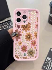 Fashion Floral Pattern Anti-Drop Phone Case Compatible With 11/12/13/14/15Pro Max - Pink - View 1