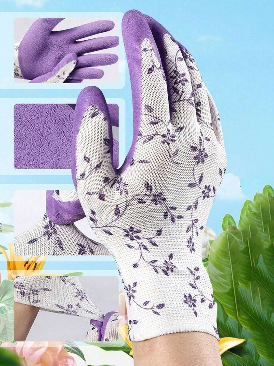 2 pièces Gants de jardinage antidérapants, Gants de jardinage pour femmes, Gants de travail de protection extérieure, Gants multifonctionnels réutilisables en acrylonitrile, Protègent les ongles et les doigts, Conçus pour creuser, désherber et enlever la terre, Fournitures de jardinage - multicolore - Voir 1