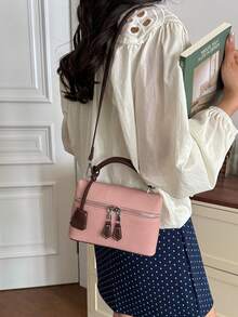 New Hand-Held Box Bag, Minimalist Fashionable Shoulder & Crossbody Bag - Pink - View 4