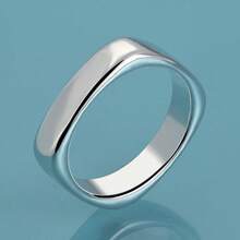 Anillo de plata 925 chapada, liso, redondo y cuadrado, 5-10, para mujer y hombre, joyería de moda para boda, encanto, compromiso y fiesta - Plateado - Ver 3