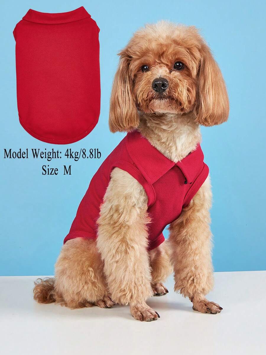 Spring/Summer Solid Color Polo Shirt Thin Breathable T-Shirt Cat Vest Teddy Two-Legged Clothing Pet Apparel - Red - View 1