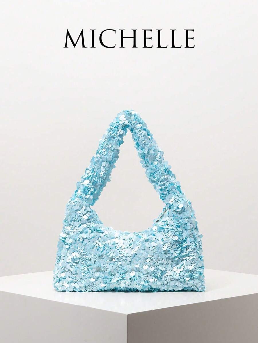 Sequin Shoulder Bag, Elegant Ladies Handbag, Dress Accessories, Wedding Items, Gift For Women (Random Pattern) - Blue - View 1
