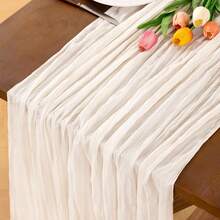 1pc White Braided Table Runner, Rustic Spring Tablecloth (Approx. 90*400cm) Bohemian Style Home Decor Wedding Baby Shower Birthday Party - White - View 9