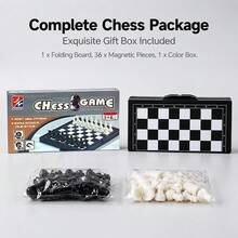 1件迷你磁性旅行西洋棋組－便攜式折疊棋盤遊戲與益智玩具 - 黑與白 - 查看 7