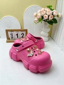 Women's EVA Anti-Slip Soft Thick Sole Sandals With Cartoon Accessories, Suitable For Vacation, Casual Gatherings And All Indoor And Outdoor Occasions, Providing A Fashionable And Comfortable Wearing Experience - Hot Pink - View 4