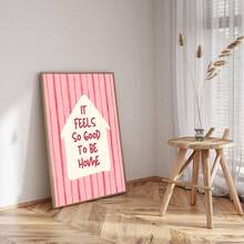 1pc Pink Stripes It Feels So Good To Be Home Wall Art Picture Cute House Quote Prints Canvas Paintings Cozy Inspirational Posters Decor For Bedroom Living Room Decoration Gift For Pet Lovers Unframed / Framed/Wooden Poster Hanger - Pattern - View 5