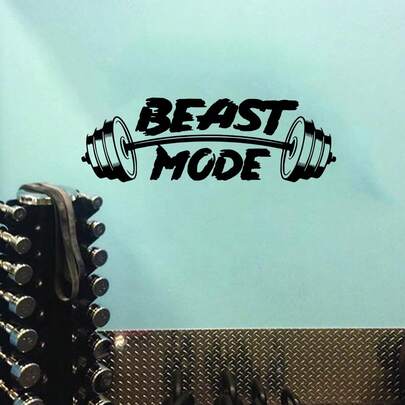 Miếng dán tường Beast Mode hình tạ tay cho phòng gym, fitness, Crossfit, thể thao, tập luyện, truyền cảm hứng, động lực, trang trí tường nhà