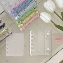 1pc M5 Colorful Loose-Leaf Sticker Notebook, Photo Album, Planner, Dopamine Color Scheme Loose-Leaf Binder, Transparent Loose-Leaf Sticker Notebook, Double-Ring Soft Leather Loose-Leaf Notebook, IDOLME, DIY Planner, PP High Transparency Refill, Tearable Sticker Notebook Liner, Suitable For Photo Album, Scrapbook, Sticker Book, Notebook, Budget Planner, Time Management Planner, Learning Stationery, Back To School, Winter And Summer Vacation Supplies - M5 - View 7