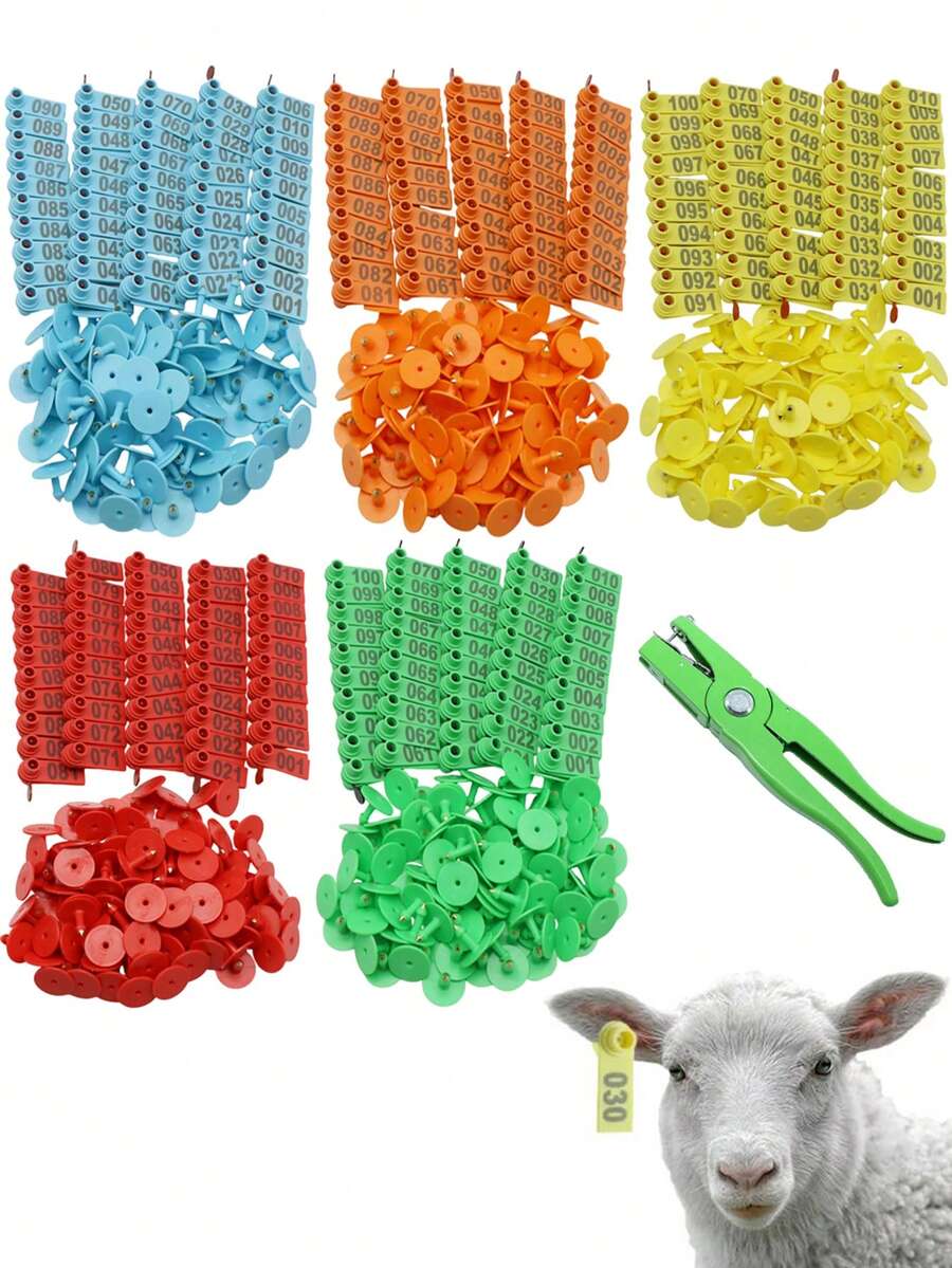 山羊耳標 羊耳標 數字 001-100 農場動物牛隻標記識別工具用品 牲畜耳標鉗 施用器 控制裝置 金屬耳刺鉗 - 彩色 - 查看 1
