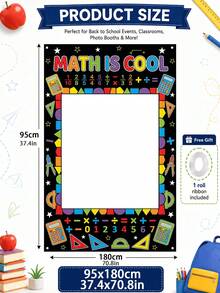 Marco de fotos de poliéster con patrón de calculadora y regla de arcoíris, tela de fondo rectangular para fotografía con geometría educativa, con almohadillas de metal, adecuado para clases de matemáticas, fiestas de bienvenida al regreso a la escuela, fiestas de cumpleaños, decoraciones de fiesta. - Temporada de regreso a clases - Ver 13