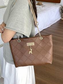 Personalized Large Capacity Women's Bag 2026 New Style Fashion Commuter Vintage Chain Handle Shoulder Bag Embossed Print Tote Bag - Brown - View 10