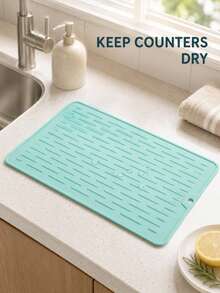 1pc Silicone Drain Mat, 30*20cm Flexible Non-Slip Kitchen Countertop Drying Mat, Multi-Functional Sink Mat Drip Rack, Suitable For Cups, Bowls, Plates, Utensils, Coffee Station Kitchen Accessories And Summer Home Essentials. - View 2
