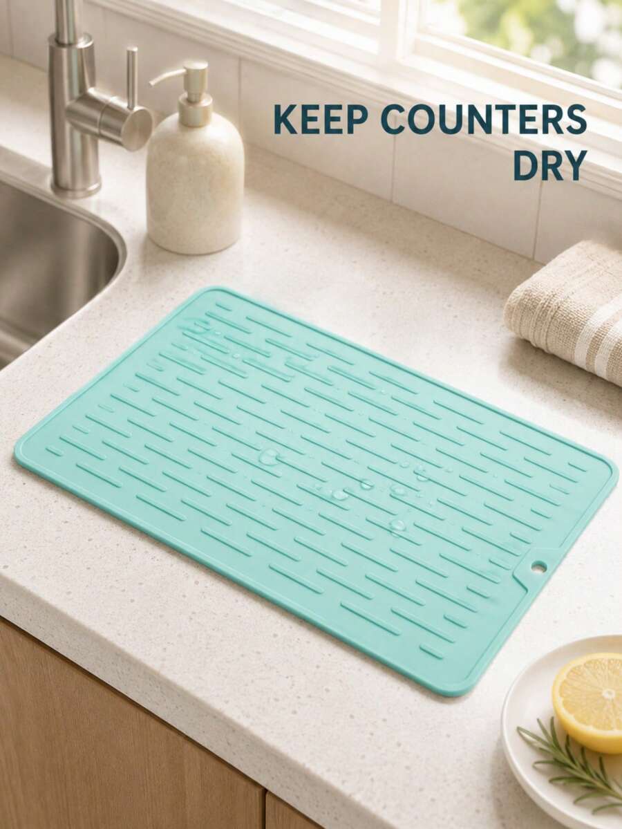 1pc Silicone Drain Mat, 30*20cm Flexible Non-Slip Kitchen Countertop Drying Mat, Multi-Functional Sink Mat Drip Rack, Suitable For Cups, Bowls, Plates, Utensils, Coffee Station Kitchen Accessories And Summer Home Essentials.