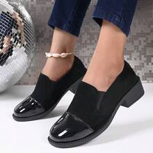 French Vintage Leather Loafers Women 2026 New Spring/Autumn British Style Elastic Opening Chunky Mid-Heel Shoes - Black - View 4